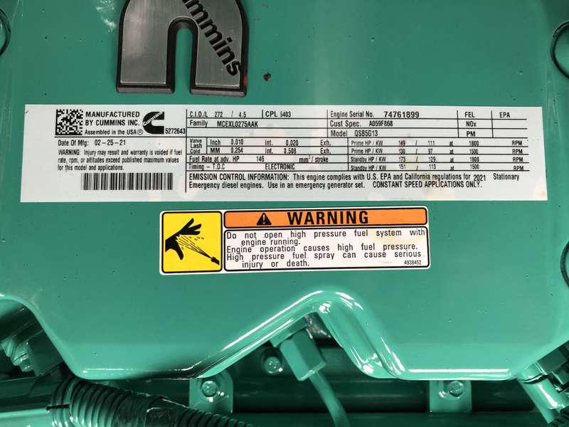 New Cummins C100D6C QSB5-G13 NR3 Diesel Generator, EPA Tier 3
