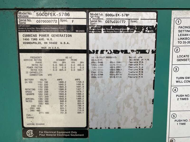 Used Cummins 500DFEK Rental Grade Diesel Generator 4351 Hrs EPA Tier 2