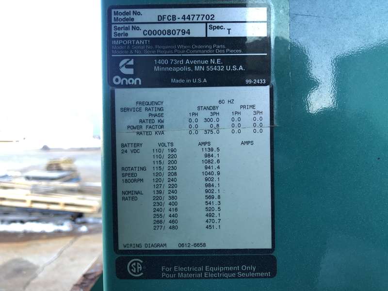 Used Cummins DFCB NTA-855-G2 Diesel Generator, 685 Hrs