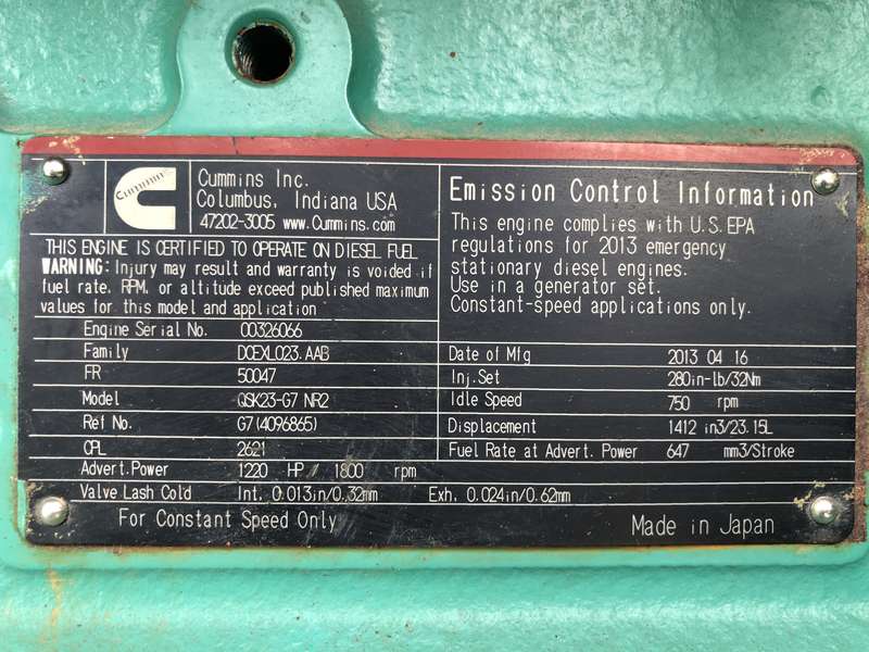 Used Cummins DQCB QSK23-G7 NR2 Diesel Generator, 127 Hrs, EPA Tier 2
