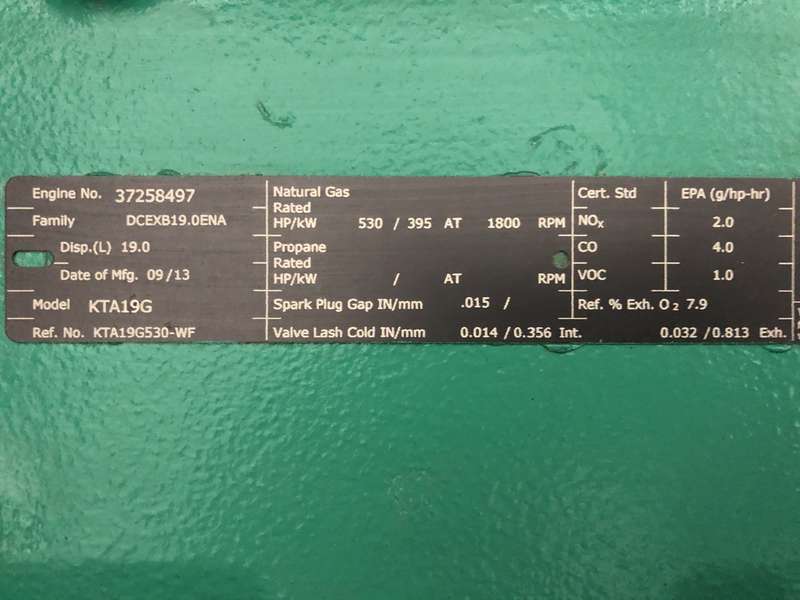 Used Cummins GFEB  KTA19G Natural Gas Generator, 291 Hrs, EPA Certified