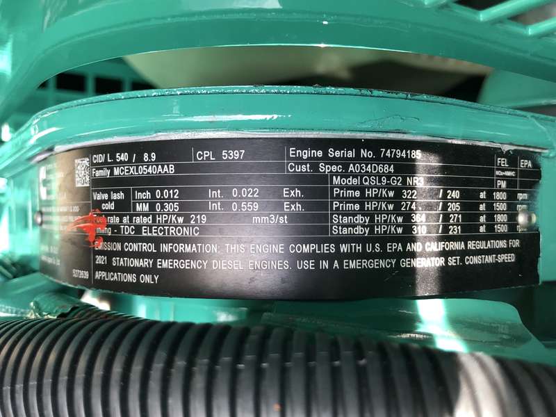 New Cummins DSHAD QSL9-G2 NR3 Diesel Generator, 0 Hrs, EPA Tier 3