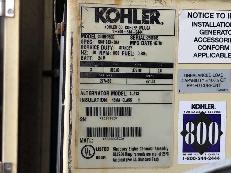 Used Kohler 300REOZDD Detroit Diesel Series 60 14L  Diesel Generator, 3 Hrs, EPA Tier 3