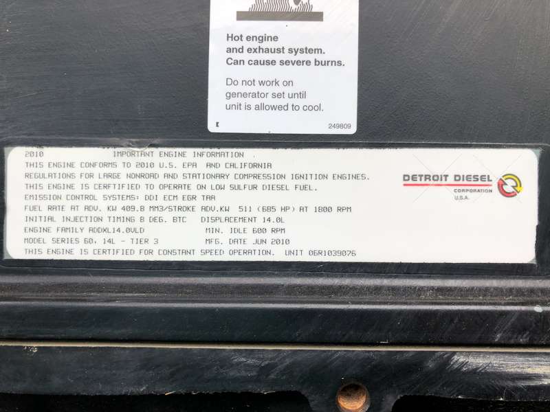 Used Kohler 300REOZDD Detroit Diesel Series 60 14L  Diesel Generator, 3 Hrs, EPA Tier 3