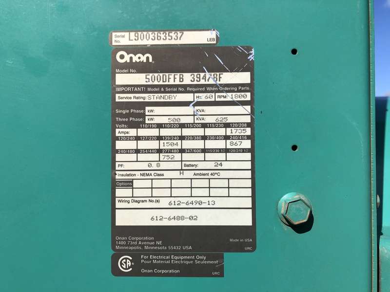 Used Cummins DFFB KTTA19-G2 Diesel Generator, 923 Hrs