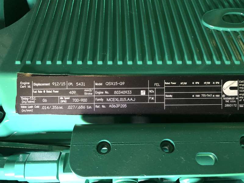 New Cummins DFEK QSX15-G9 Diesel Generator, 0 Hrs, EPA Tier 2