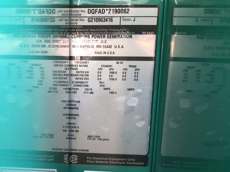 New Cummins DQFAD QST30-G5 NR2 Diesel Generator, EPA Tier 2