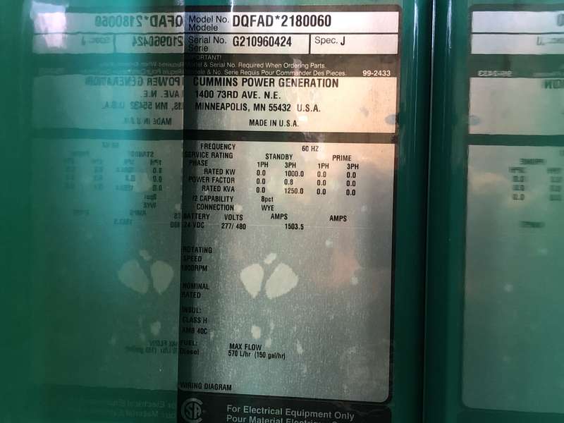 New Cummins DQFAD QST30-G5 NR2 Diesel Generator, EPA Tier 2