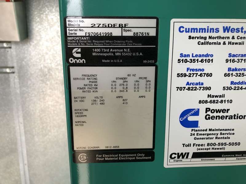 Used Cummins DFBE NT855-G6 Diesel Generator, 300 Hrs