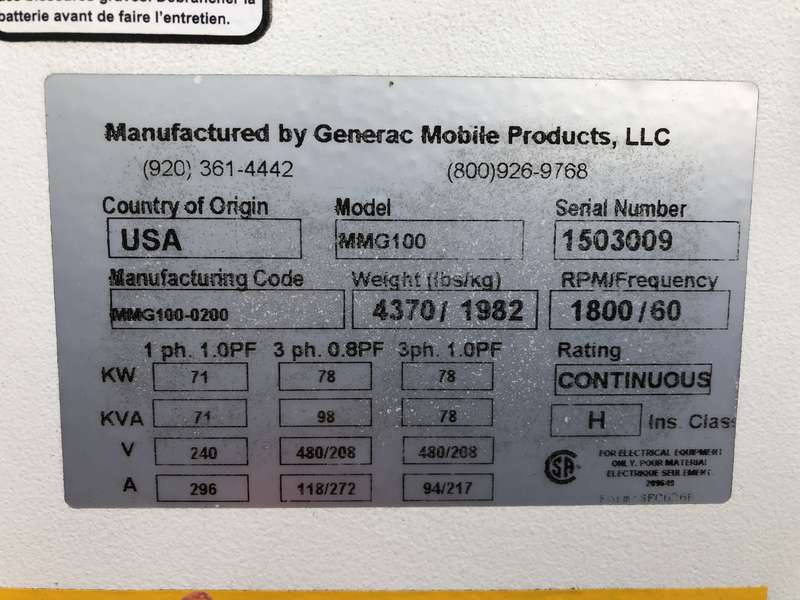 Used Magnum MMG100 Rental Grade Diesel Generator 6592 Hrs EPA Tier 3