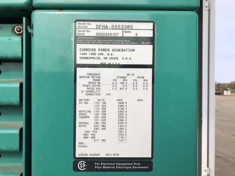 Used Cummins DFHA QST30-G1 Diesel Generator 253 Hrs