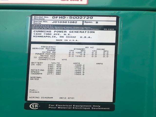 Used Cummins DFHD QST30-G5 Diesel Generator 313 Hrs
