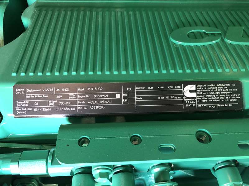 New Cummins DFEK QSX15-G9 Diesel Generator EPA Tier 2