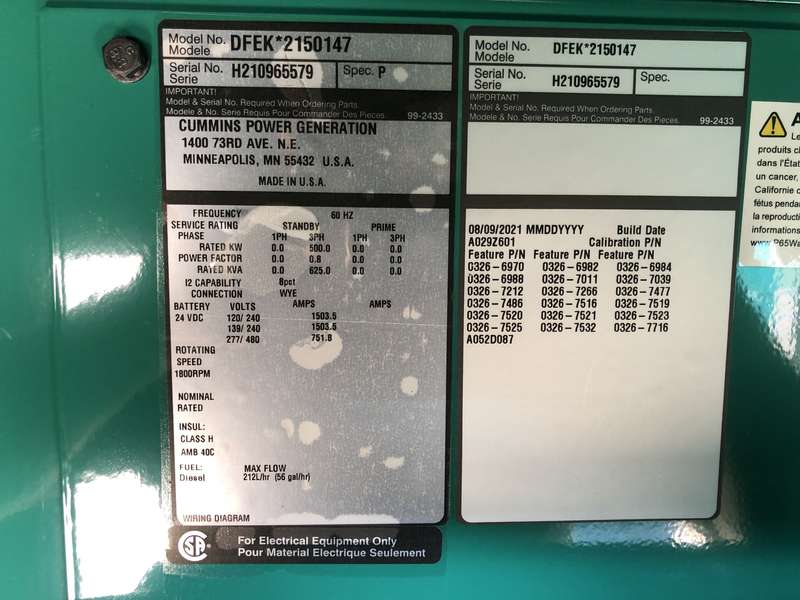New Cummins DFEK QSX15-G9 Diesel Generator EPA Tier 2