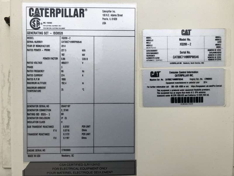 Used Caterpillar XQ200 C7.1 Rental Grade Diesel Generator, 8387 Hrs, EPA Tier 4i