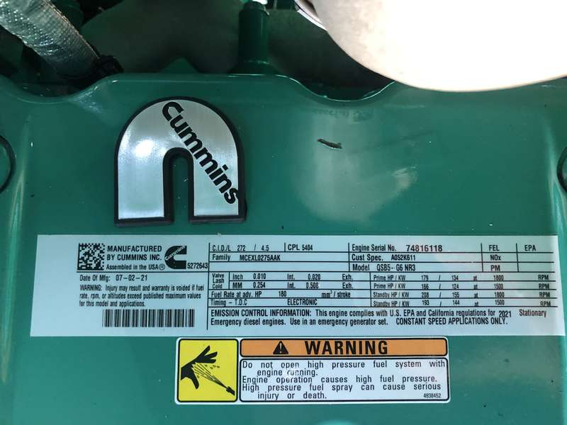 New Cummins C125D6C QSB5-G5 NR3 Diesel Generator, EPA Tier 3