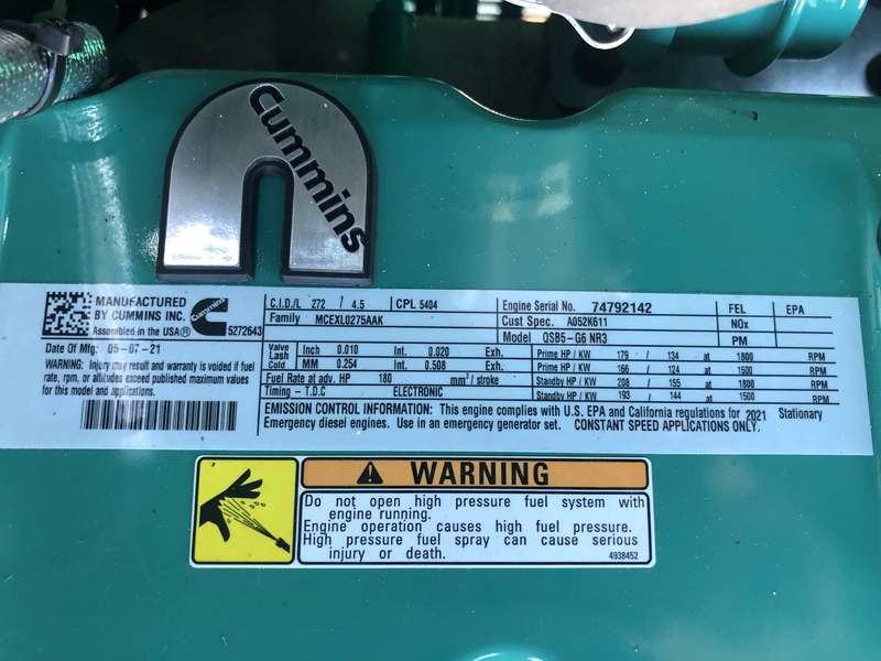New Cummins C125D6C QSB5-G5 NR3 Diesel Generator, EPA Tier 3