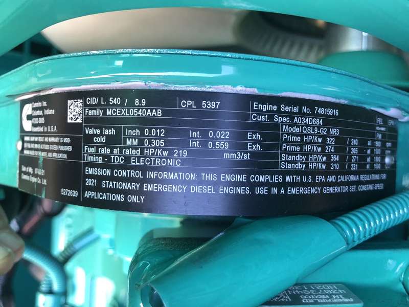 New Cummins DSHAD QSL9-G2 NR3 Diesel Generator EPA Tier 3