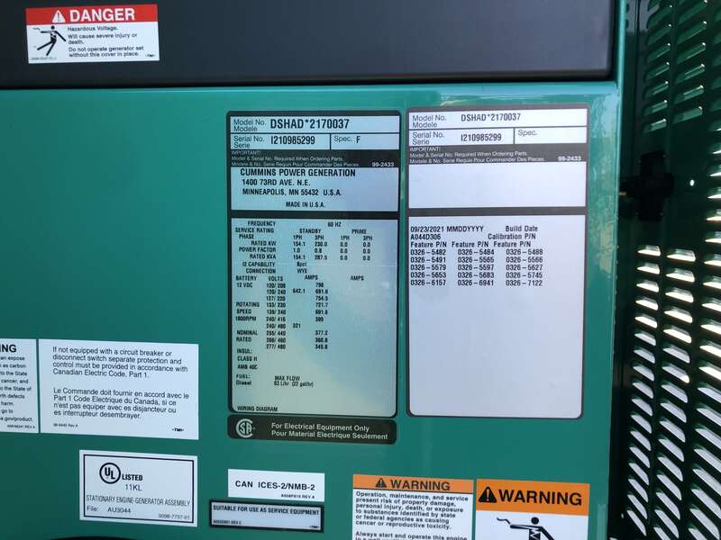 New Cummins DSHAD QSL9-G2 NR3 Diesel Generator EPA Tier 3