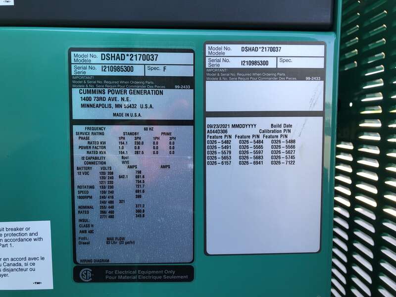 New Cummins DSHAD QSL9-G2 NR3 Diesel Generator EPA Tier 3
