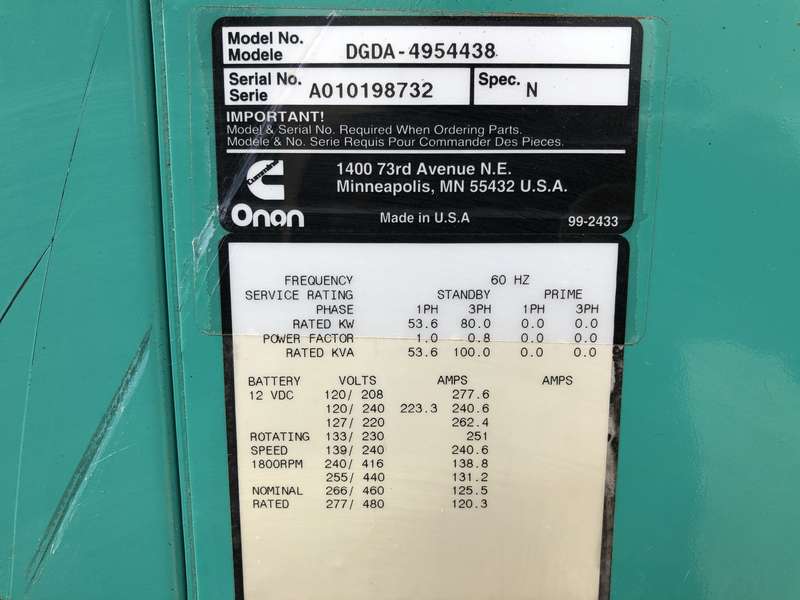 Used Cummins DGDA 6BT5.9-G6 Diesel Generator, 249 Hrs
