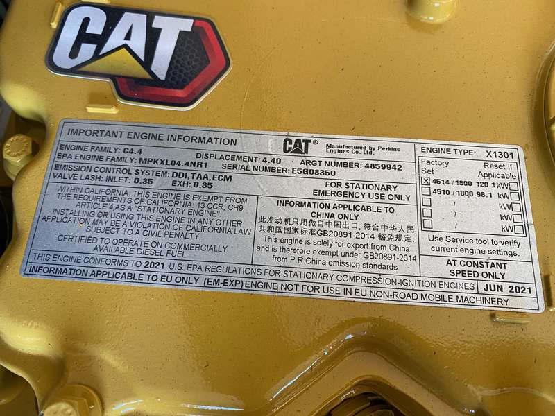 New Caterpillar C4.4 Diesel Generator 0 Hrs EPA Tier 3