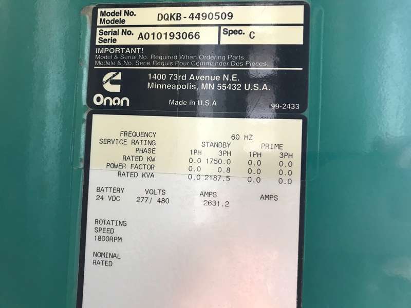 Used Cummins DQKB QSK60-G6 Diesel Generator 4689 Hrs