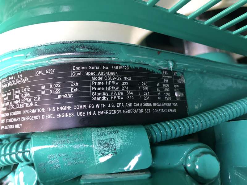 New Cummins DSHAD QSL9-G2 NR3 Diesel Generator EPA Tier 3