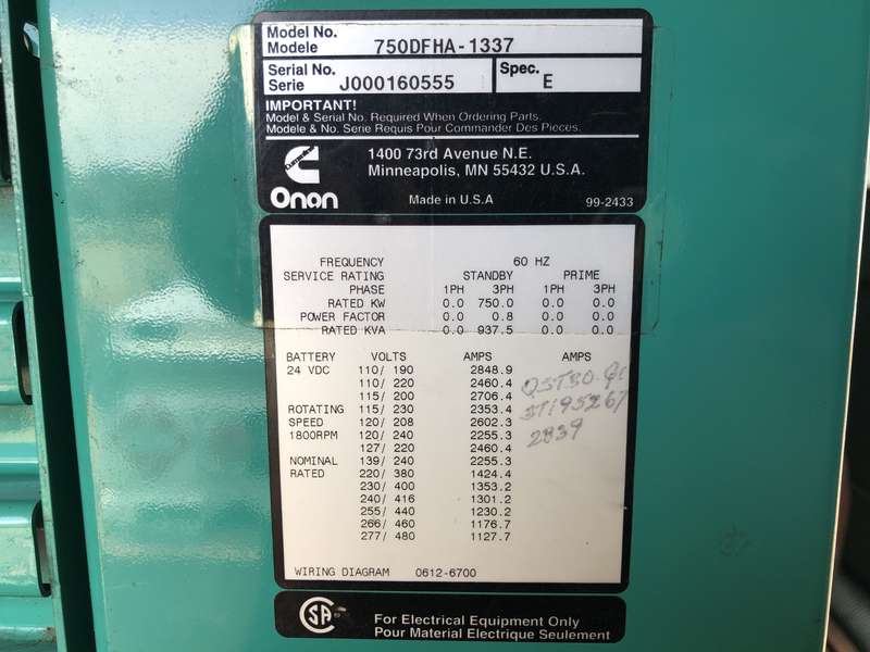 Used Cummins DFHA QST30-G1 Diesel Generator 387 Hrs