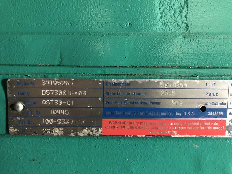 Used Cummins DFHA QST30-G1 Diesel Generator 387 Hrs