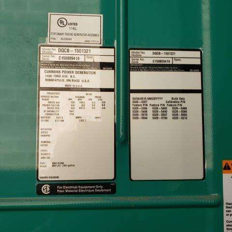 Used Cummins DQCB QSK23-G7 NR2 Diesel Generator, 88 Hrs, EPA Tier 2