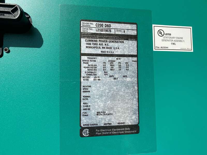 New Cummins C200D6D QSB7-G5 NR3 Diesel Generator, EPA Tier 3
