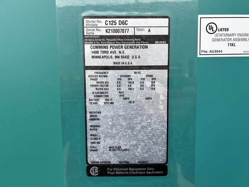 New Cummins C125D6C QSB5-G6 NR3 Diesel Generator, EPA Tier 3