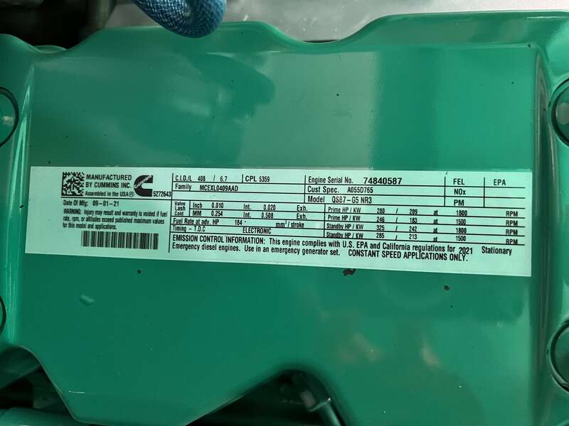 New Cummins C200D6D QSB7-G5 NR3 Diesel Generator, EPA Tier 3