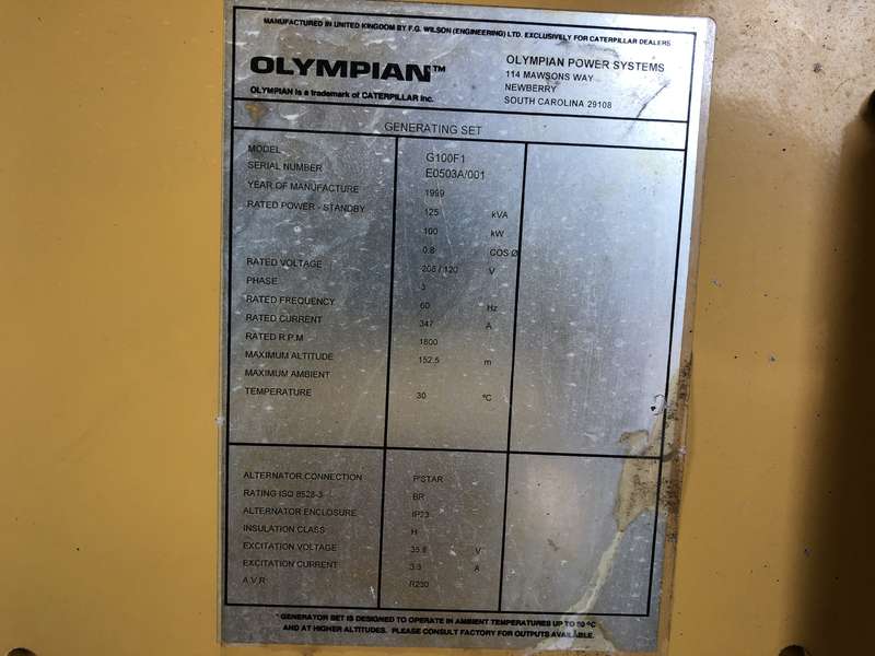 Used Caterpillar / Olympian G100F1 Natural Gas / Propane Generator, 411 Hrs