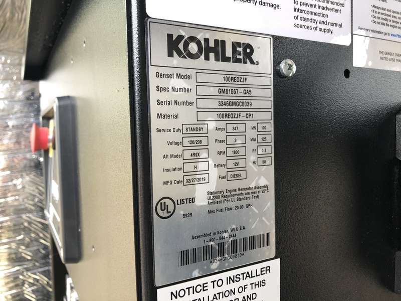 Used Kohler 100REOZJF Diesel Generator, 43 Hrs, EPA Tier 3