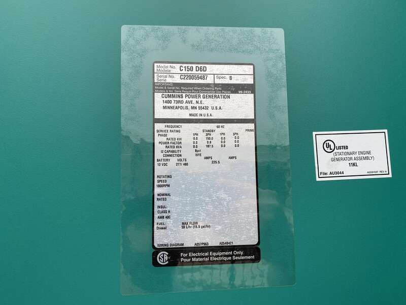 New Cummins C150D6D QSB7-G5 NR3 Diesel Generator, EPA Tier 3
