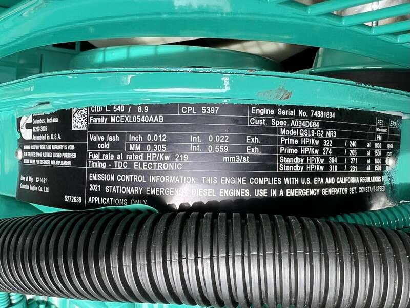 New Cummins DSHAD QSL9-G2 NR3 Diesel Generator EPA Tier 3