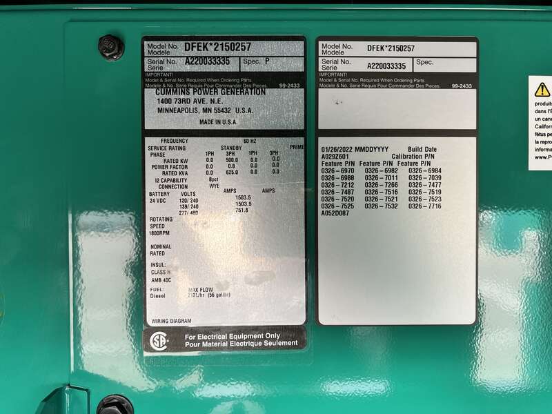 New Cummins DFEK QSX15-G9 Diesel Generator EPA Tier 2