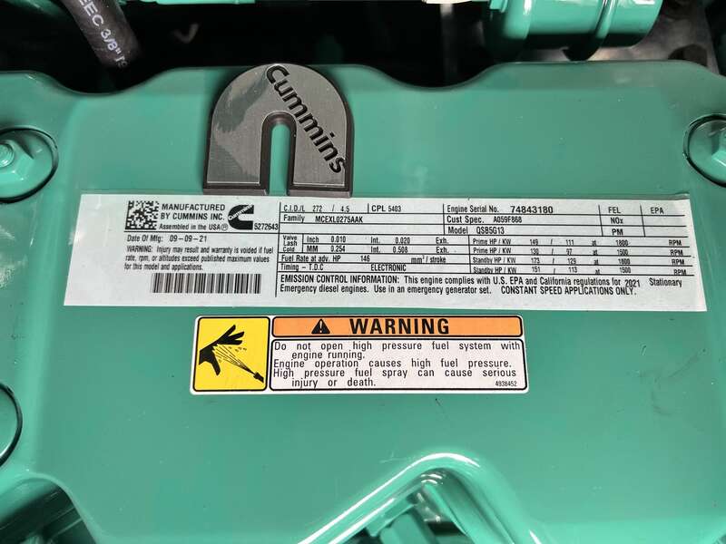 New Cummins C100D6C QSB5-G13 NR3 Diesel Generator, EPA Tier 3