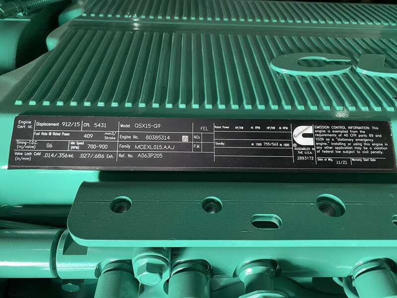 New Cummins DFEK QSX15-G9 Diesel Generator EPA Tier 2