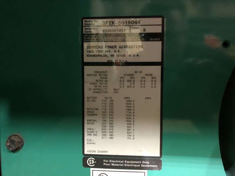 Cummins DFEK QSX15-G9  Diesel Generator, 356 Hrs