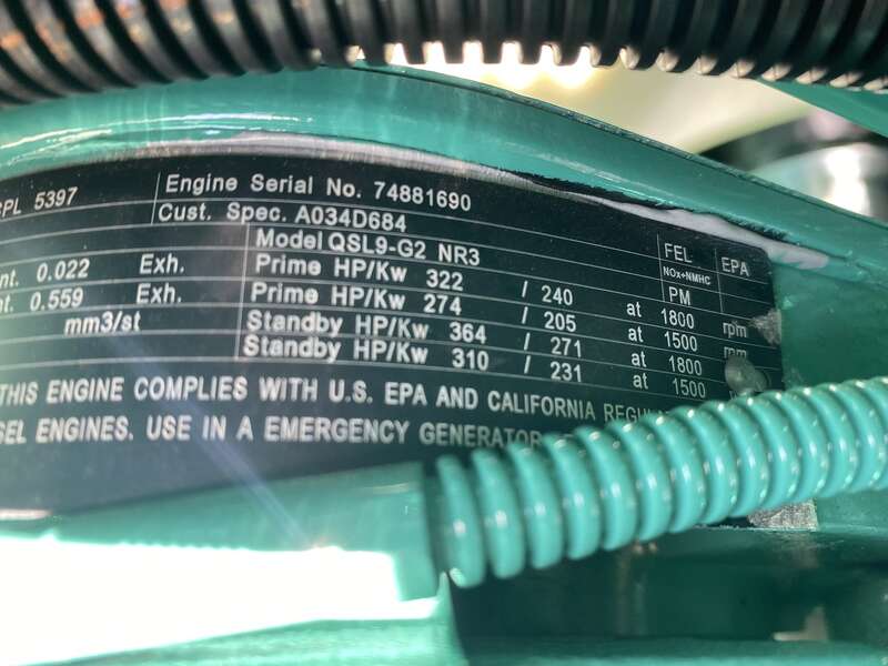 New Cummins DSHAD QSL9-G2 NR3 Diesel Generator, EPA Tier 3