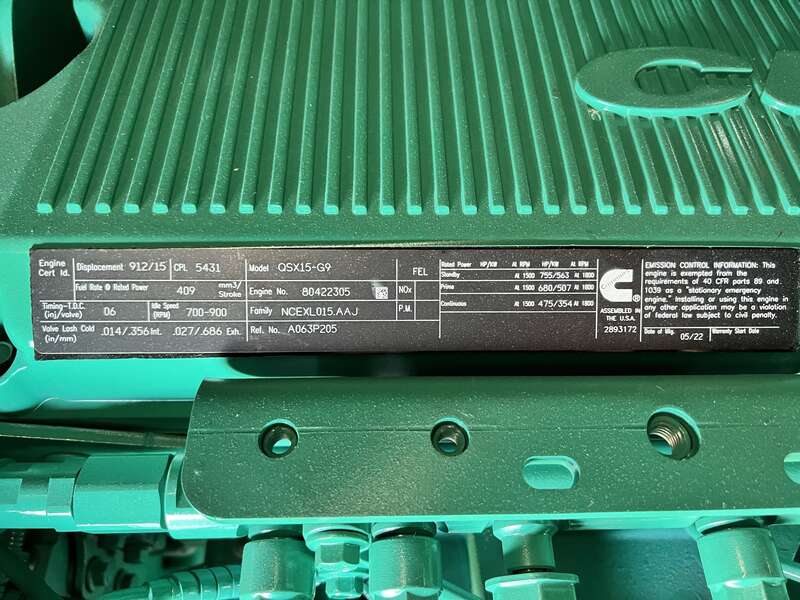 New Cummins DFEK QSX15-G9 Diesel Generator EPA Tier 2