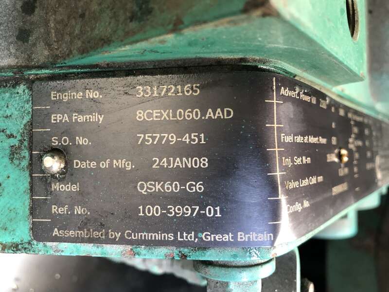 Used Cummins DQKAB QSK60-G6 Diesel Generator, 782 Hrs, EPA Tier 2