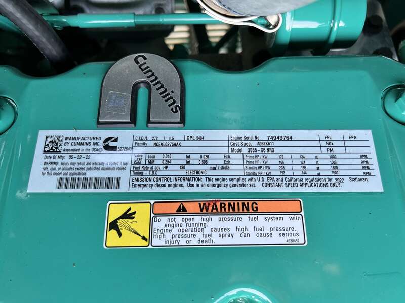 New Cummins C125D6C QSB5-G6 NR3 Diesel Generator, EPA Tier 3