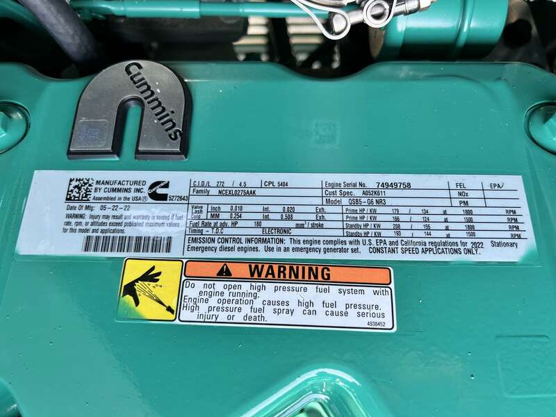 New Cummins C125D6C QSB5-G6 NR3 Diesel Generator, EPA Tier 3