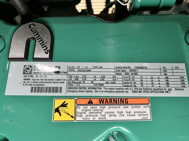 New Cummins C125D6C QSB5-G6 NR3 Diesel Generator, EPA Tier 3