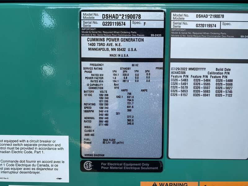 New Cummins DSHAD QSL9-G2 NR3 Diesel Generator EPA Tier 3