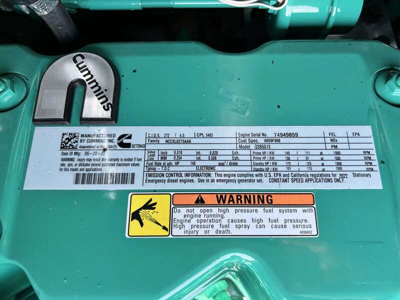 New Cummins C100D6C QSB5-G13 NR3 Diesel Generator, EPA Tier 3
